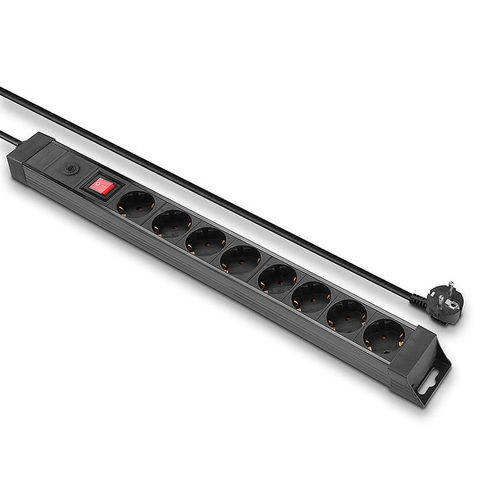Lindy 8-Way Schuko Mains Power Extension with Switch, Black | 73104 Lindy Power Strips Lindy