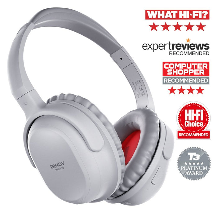 Lindy BNX-60 Wireless Active Noise Cancelling Headphones with aptX, Cool Grey Headset Lindy