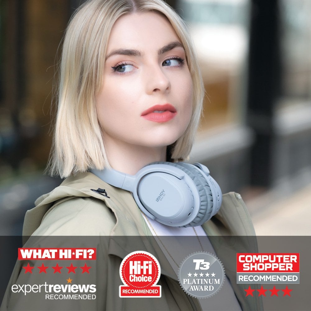 Lindy BNX-60 Wireless Active Noise Cancelling Headphones with aptX, Cool Grey Headset Lindy