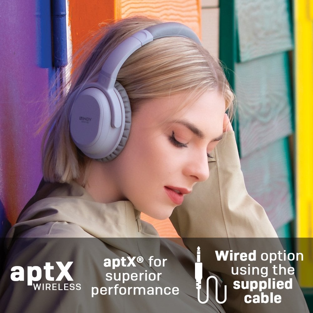 Lindy BNX-60 Wireless Active Noise Cancelling Headphones with aptX, Cool Grey Headset Lindy