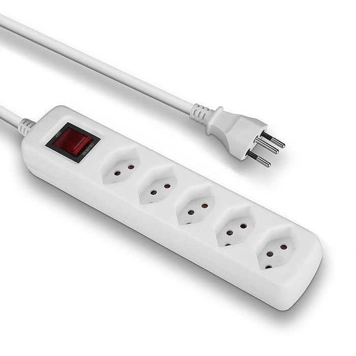 Lindy 5-Way Swiss 3-Pin Mains Power Extension with Switch, White | 73167 Power & Charging Lindy