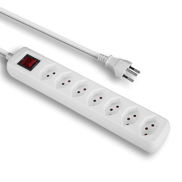 Lindy 7-Way Swiss 3-Pin Mains Power Extension With Switch, White | 73168 Power & Charging Lindy