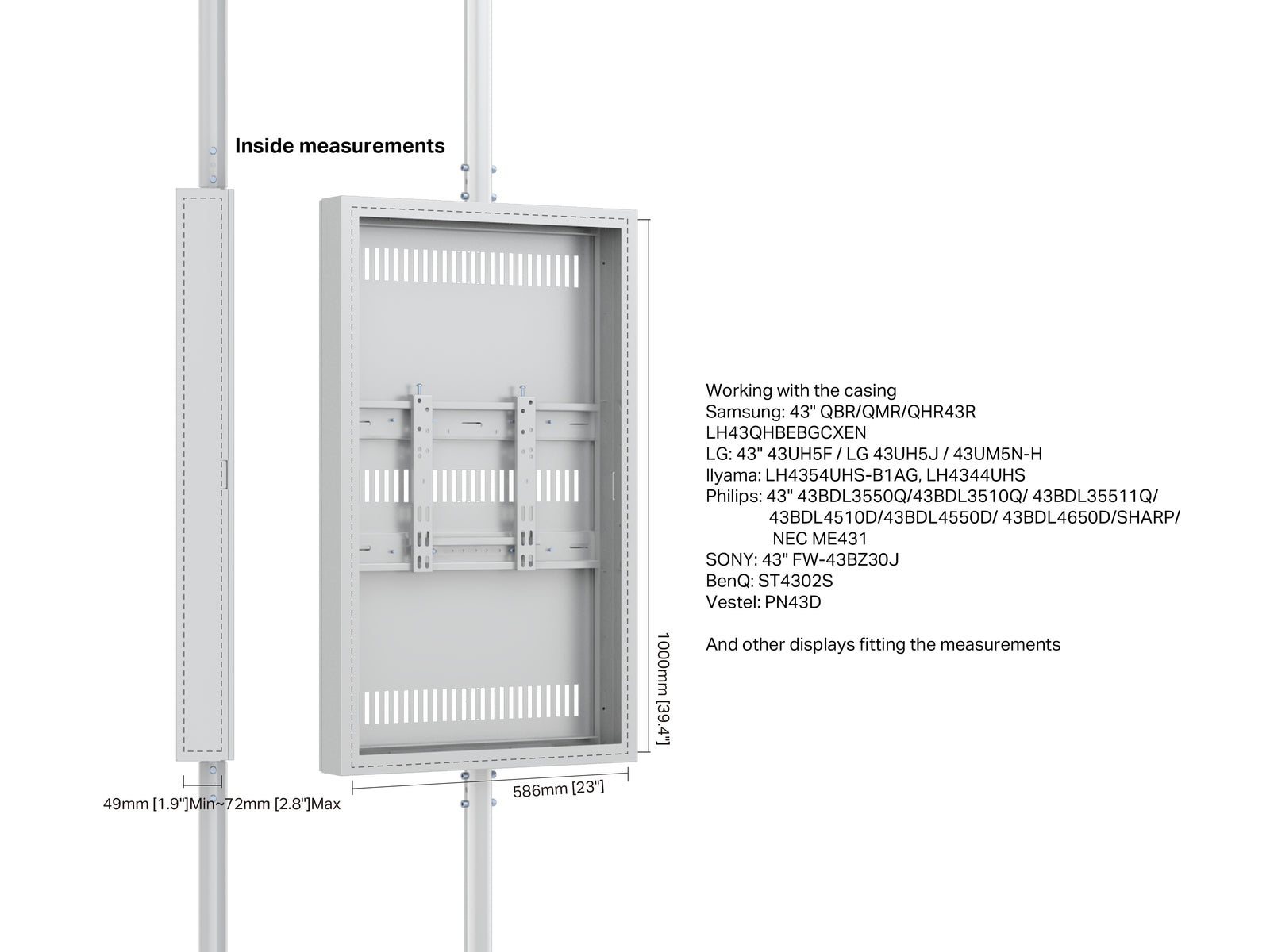 Multibrackets M Pro Series Enclosure 43" Floor to Ceiling Medium White Signage Display Enclosures Multibrackets