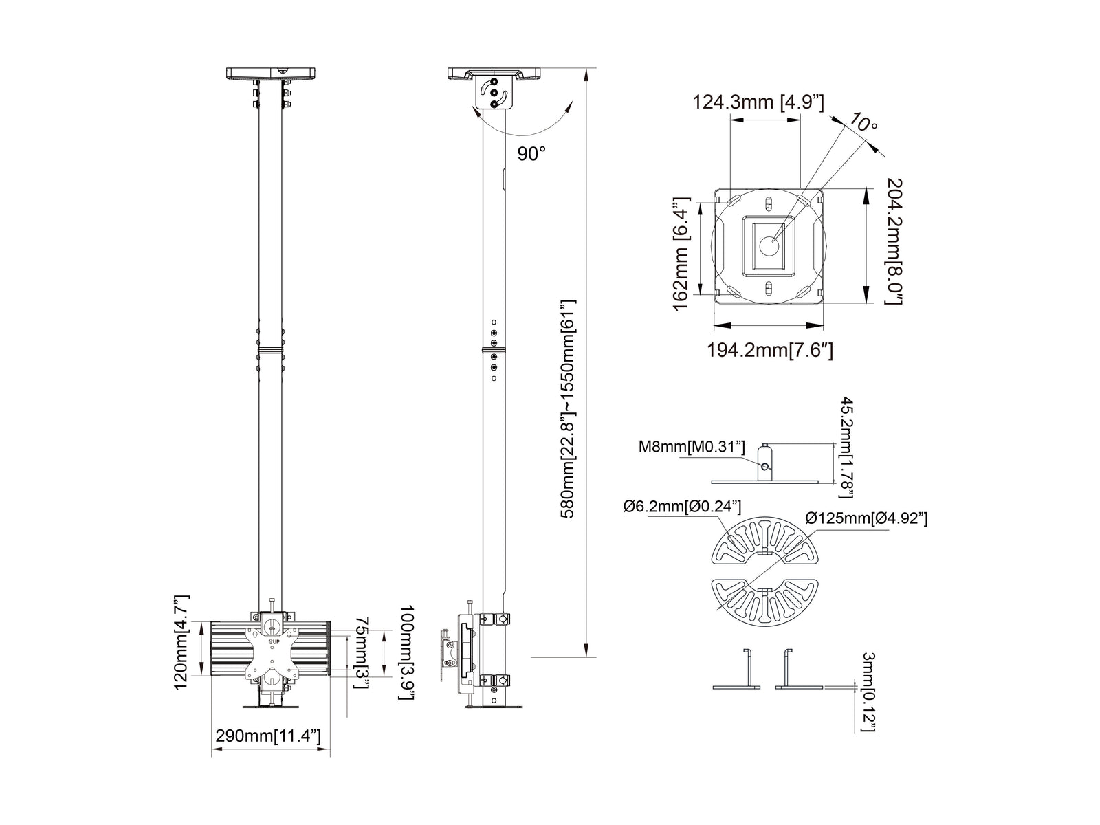 Multibrackets MBC1U M Pro CCTV Ceiling Mount For Single-Dome Camera | 7340234811373 Ceiling Mount Bracket Multibrackets