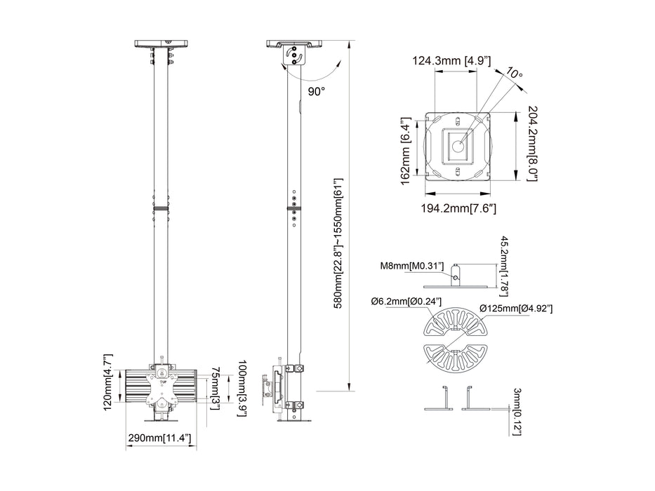 Multibrackets MBC1U M Pro CCTV Ceiling Mount For Single-Dome Camera | 7340234811373