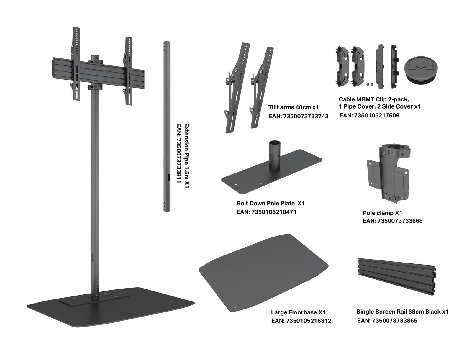 Multibrackets M Single Pole 1.5m Floor Stand For 32"-65" Screens | 7340234811526