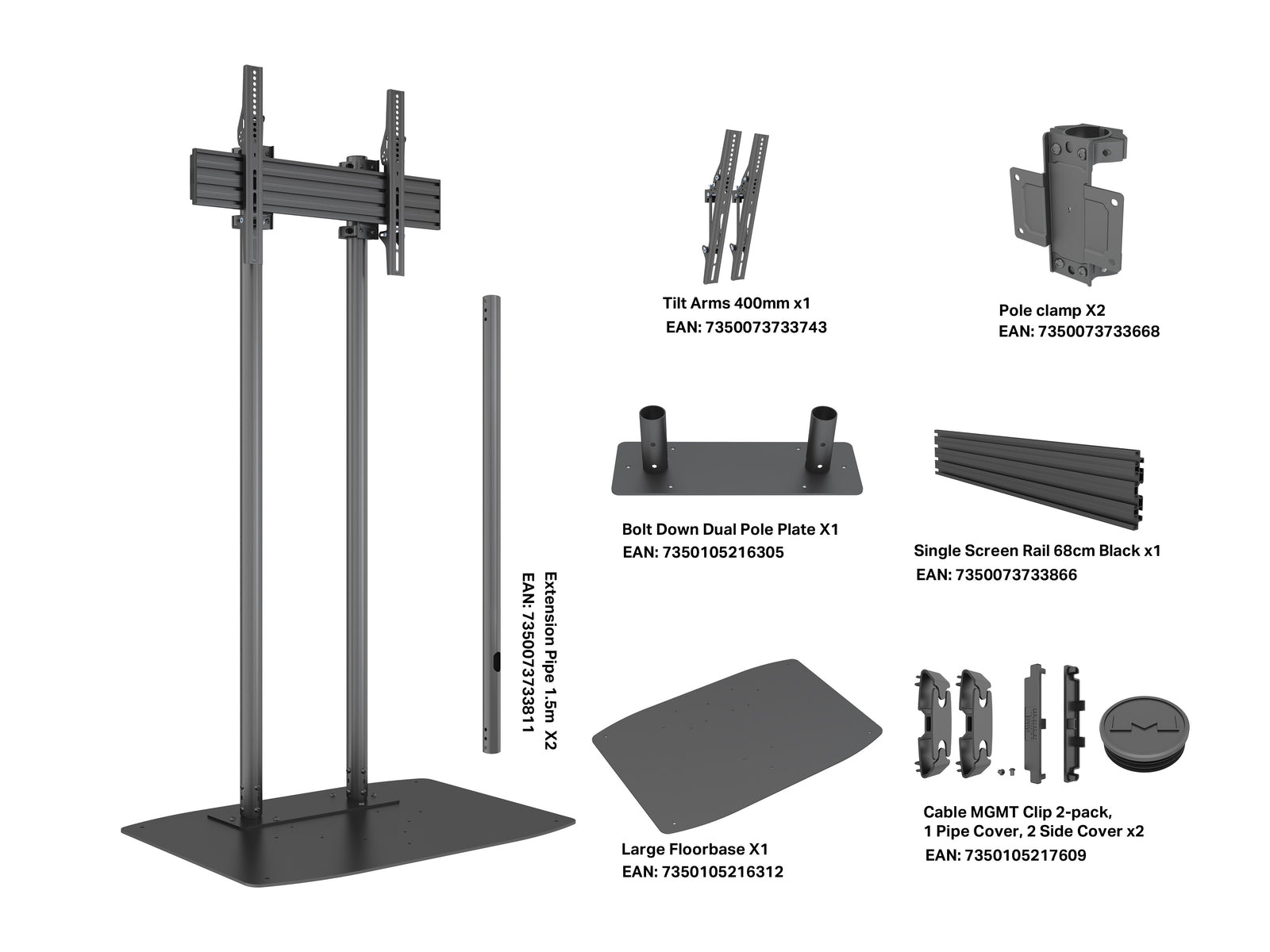 Multibrackets M Pro 1.5m Dual Pole Floor Stand For 55"-90" Screens | 7340234811533