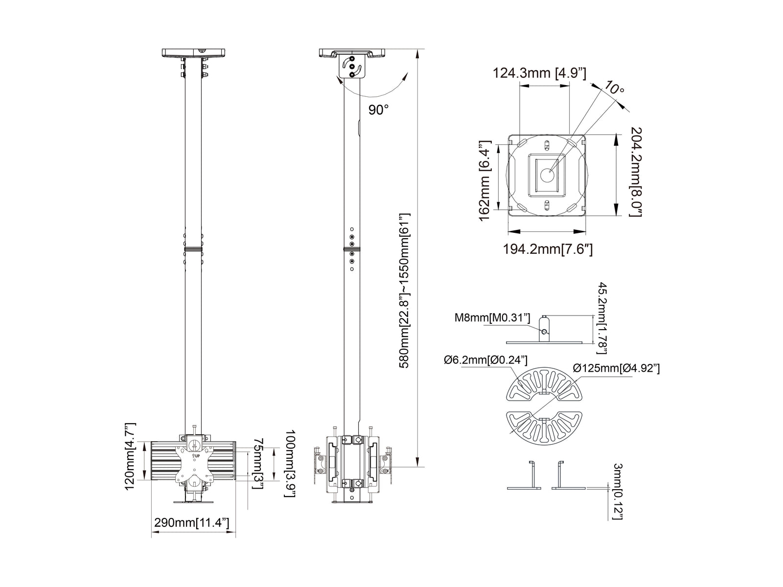 Multibrackets M Pro CCTV Ceiling Mount | 7340234811786 Ceiling Mount Bracket Multibrackets