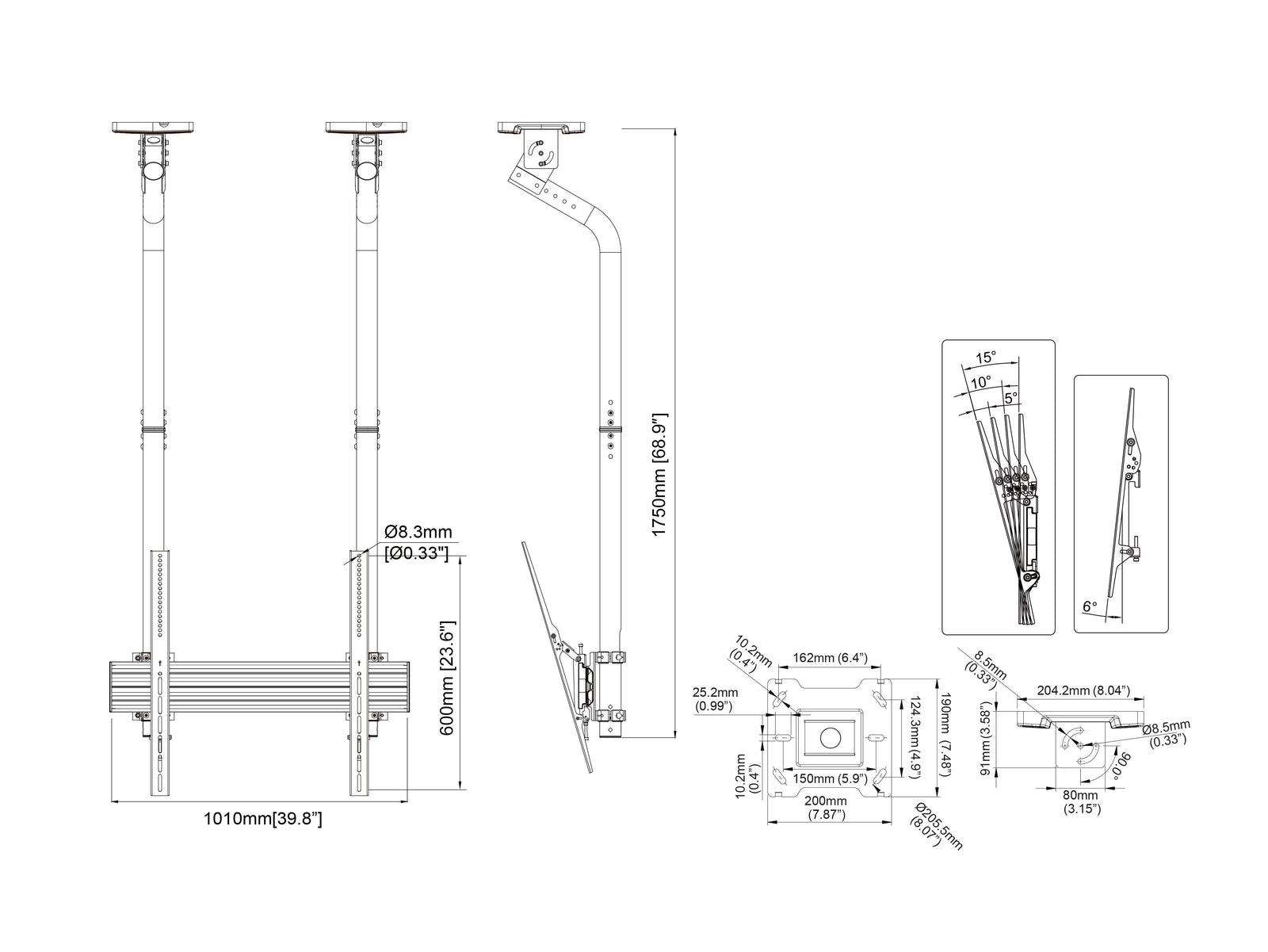 Multibrackets MBC1USDGC M Pro 1.5m Ceiling Mount For 40"-100" Displays | 7340234811915 Ceiling Mount Bracket Multibrackets