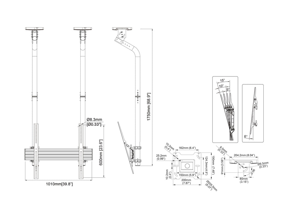 Multibrackets MBC1USDGC M Pro 1.5m Ceiling Mount For 40"-100" Displays | 7340234811915 Ceiling Mount Bracket Multibrackets