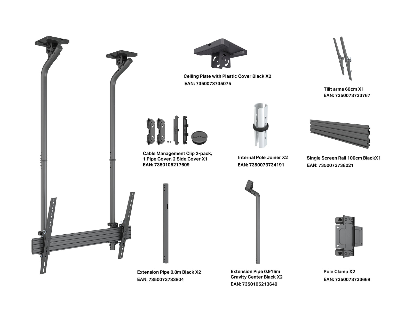 Multibrackets MBC1USDGC M Pro 1.5m Ceiling Mount For 40"-100" Displays | 7340234811915 Ceiling Mount Bracket Multibrackets
