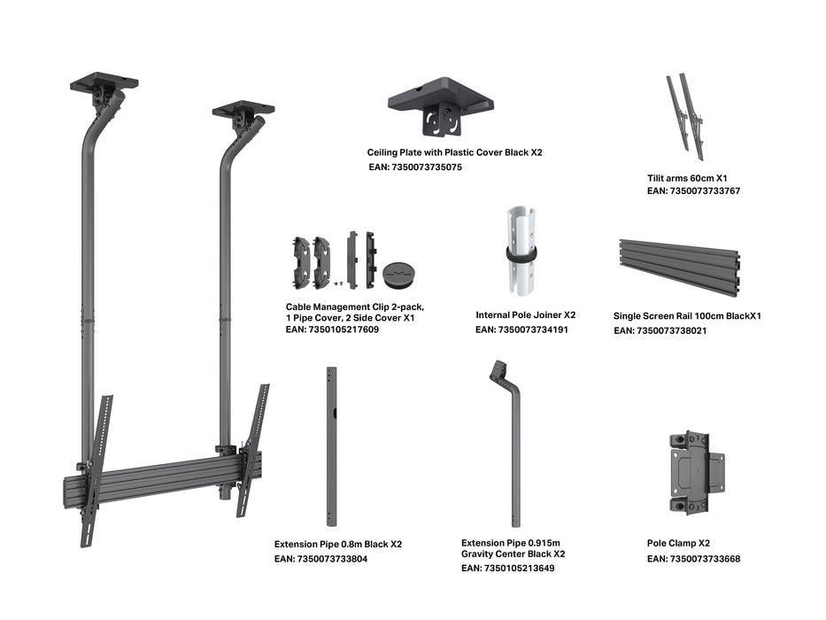 Multibrackets MBC1USDGC M Pro 1.5m Ceiling Mount For 40"-100" Displays | 7340234811915 Ceiling Mount Bracket Multibrackets