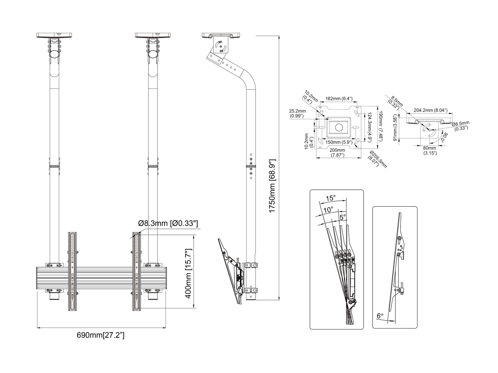 Multibrackets MBC1USDGC M Pro 1.5m Ceiling Mount For 40"-100" Displays | 7340234811922 Ceiling Mount Bracket Multibrackets