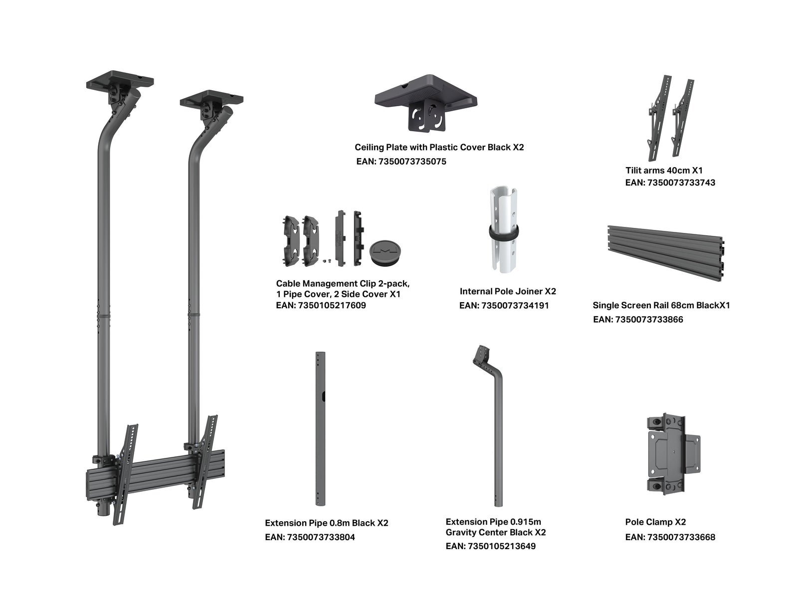 Multibrackets MBC1USDGC M Pro 1.5m Ceiling Mount For 40"-100" Displays | 7340234811922 Ceiling Mount Bracket Multibrackets