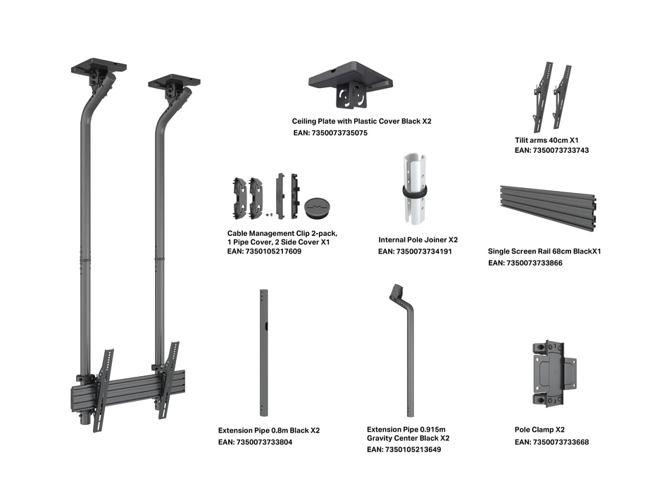 Multibrackets MBC1USDGC M Pro 1.5m Ceiling Mount For 40"-100" Displays | 7340234811922 Ceiling Mount Bracket Multibrackets