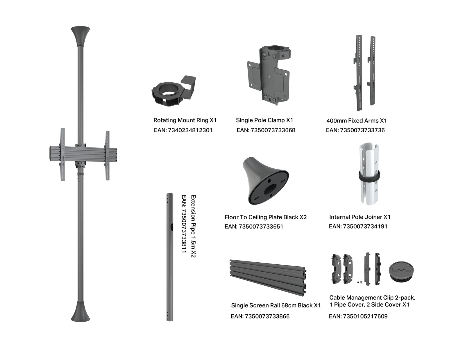 Multibrackets MBFC1U M Pro 3m Floor to Ceiling Mount For 40"-65" Screens | 7340234812455