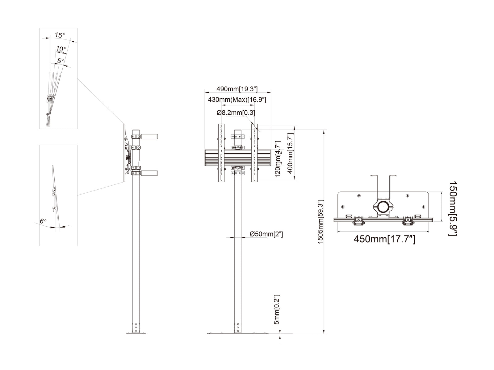 Multibrackets MBFW1U M Pro Floorstand to Wall Mount For 32"-65" Screens | 7340234812592