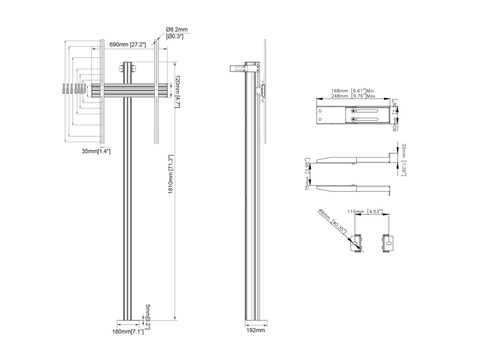 Multibrackets M Pro Fixed Floor to Wall Column For 55"-98" Screens | 7340234812684