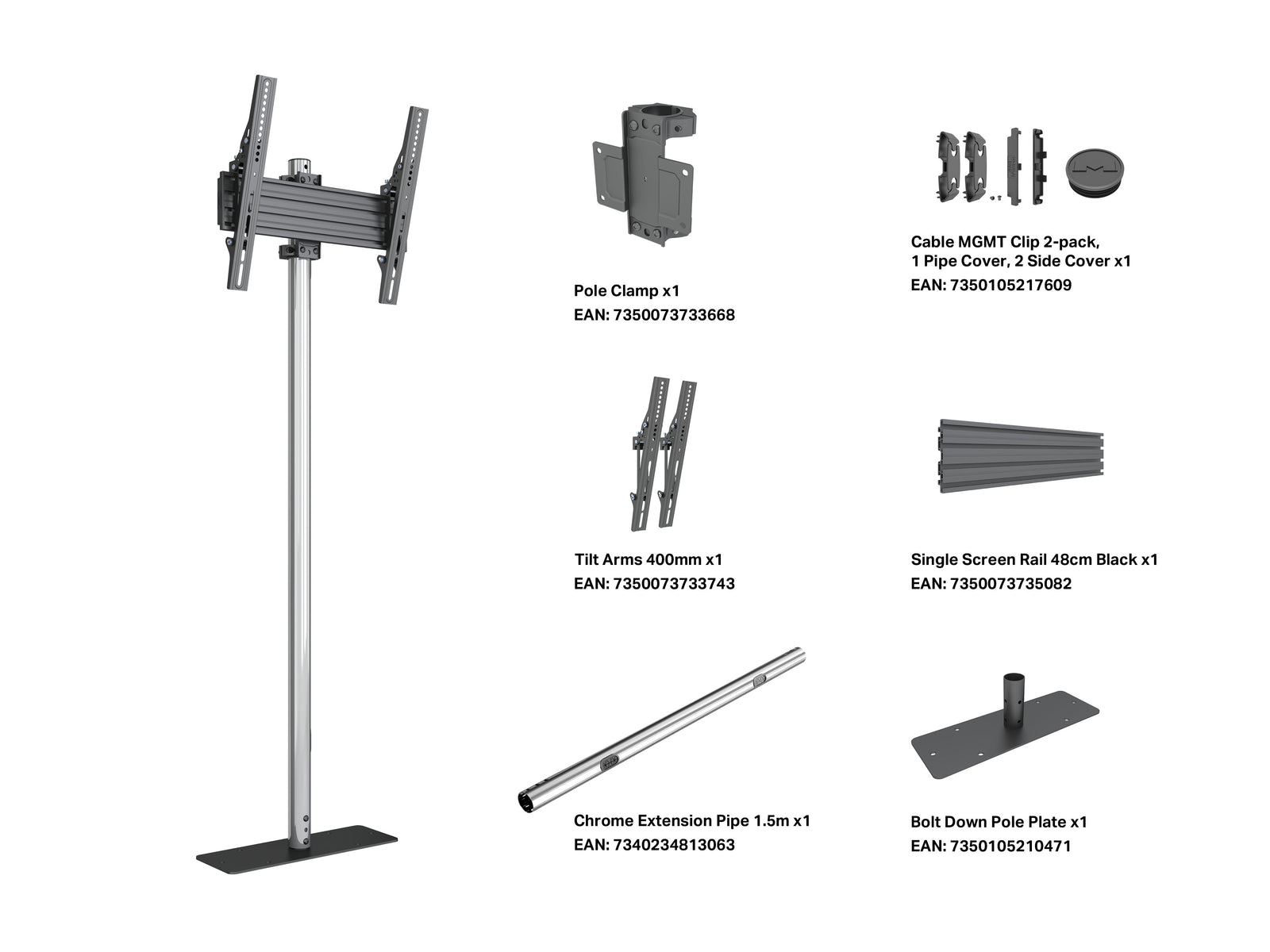 Multibrackets M Pro 1.5m Single Pole Floor Stand For 32"-65" Screens | 7340234813131