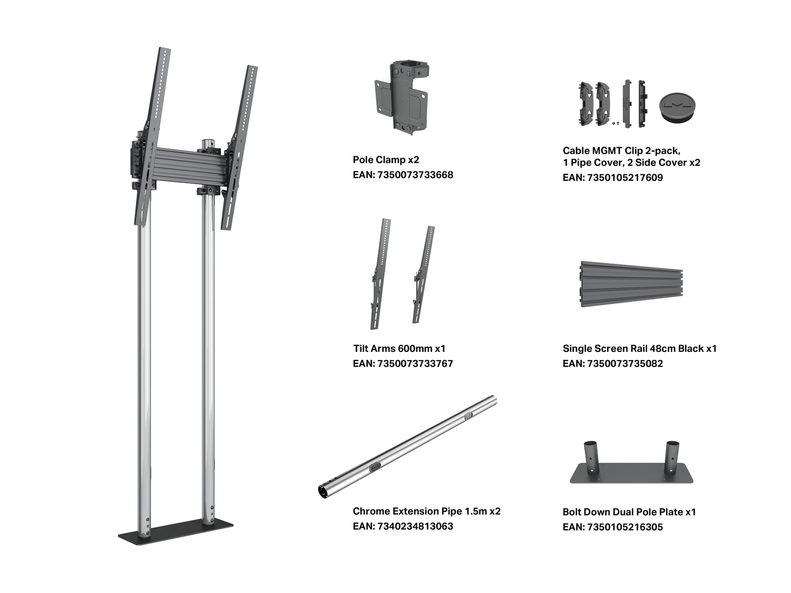 Multibrackets M Pro 1.5m Dual Pole Floor Base For 55"-90" Screens | 7340234813148