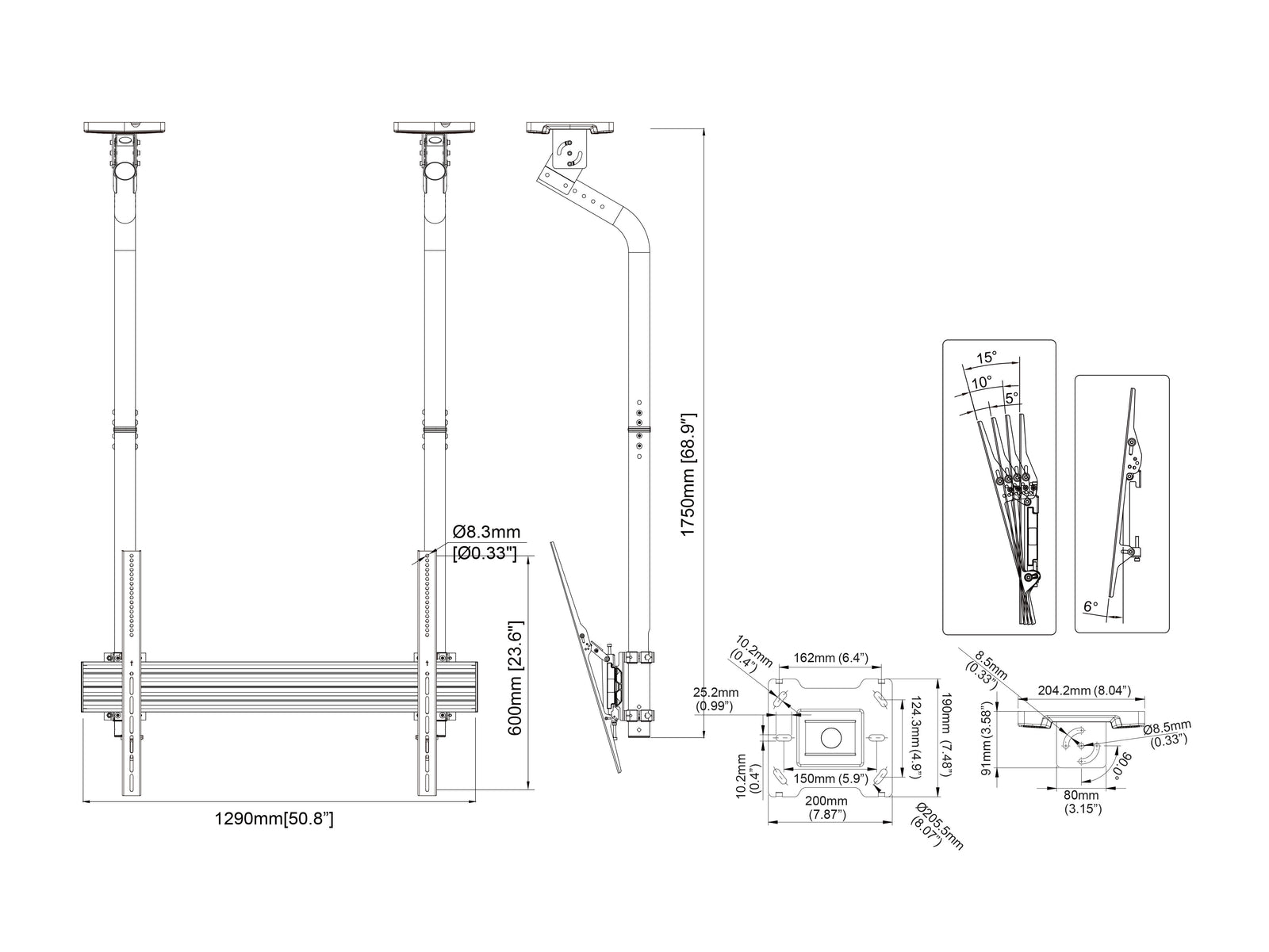 Multibrackets MBC1USDGC M Pro 1.5m Ceiling Mount 65"-115" Displays | 7340234813421 Ceiling Mount Bracket Multibrackets