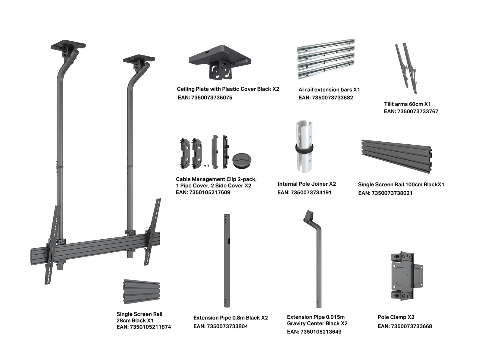 Multibrackets MBC1USDGC M Pro 1.5m Ceiling Mount 65"-115" Displays | 7340234813421 Ceiling Mount Bracket Multibrackets