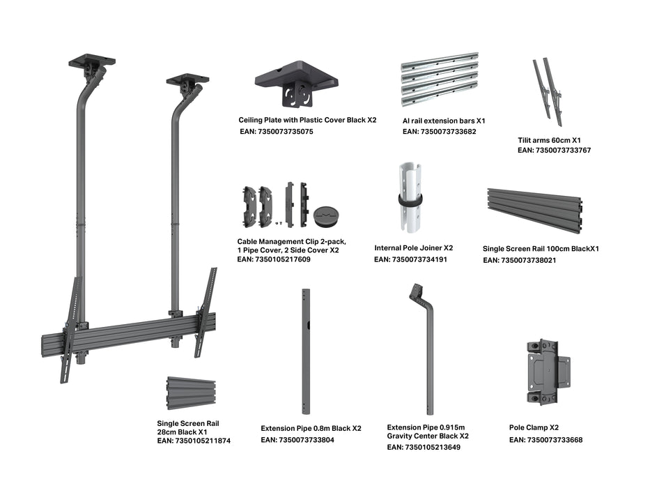 Multibrackets MBC1USDGC M Pro 1.5m Ceiling Mount 65"-115" Displays | 7340234813421 Ceiling Mount Bracket Multibrackets