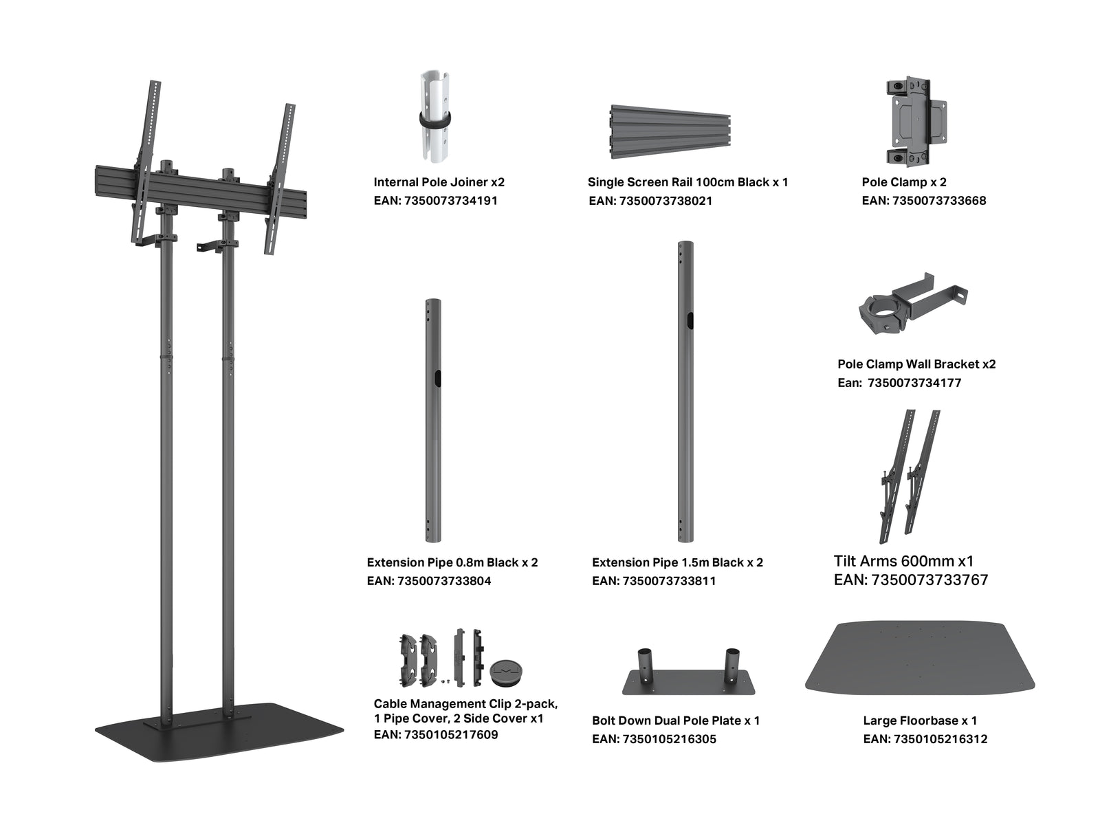Multibrackets M Pro Dual Pole Floor Stand For 75"-98" Screens | 7340234813483