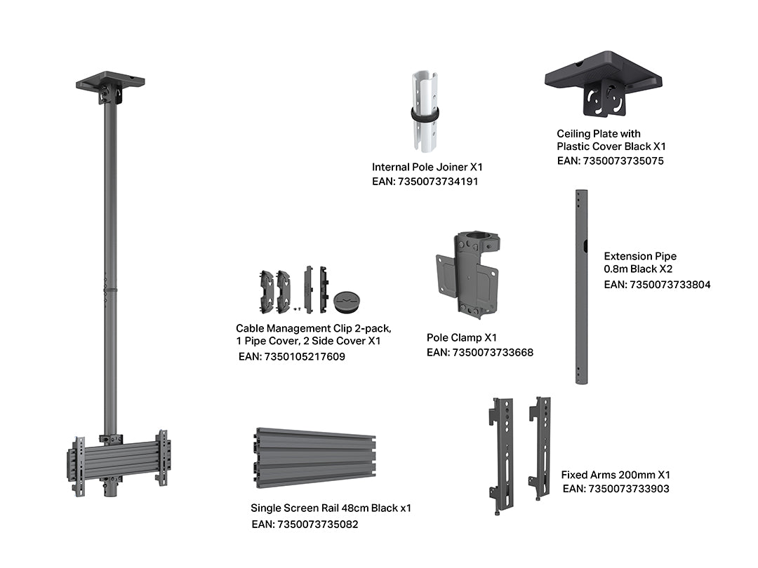 Multibrackets MBC1U M Pro 1.5m Ceiling Mount For 24"-42" Screens | 7340234814145 Ceiling Mount Bracket Multibrackets