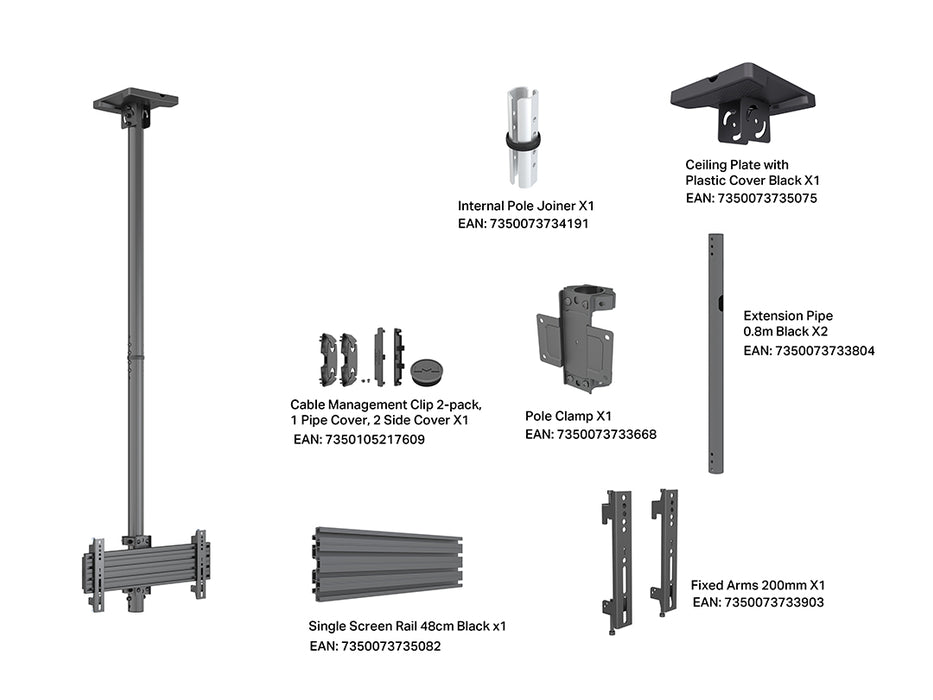 Multibrackets MBC1U M Pro 1.5m Ceiling Mount For 24"-42" Screens | 7340234814145 Ceiling Mount Bracket Multibrackets