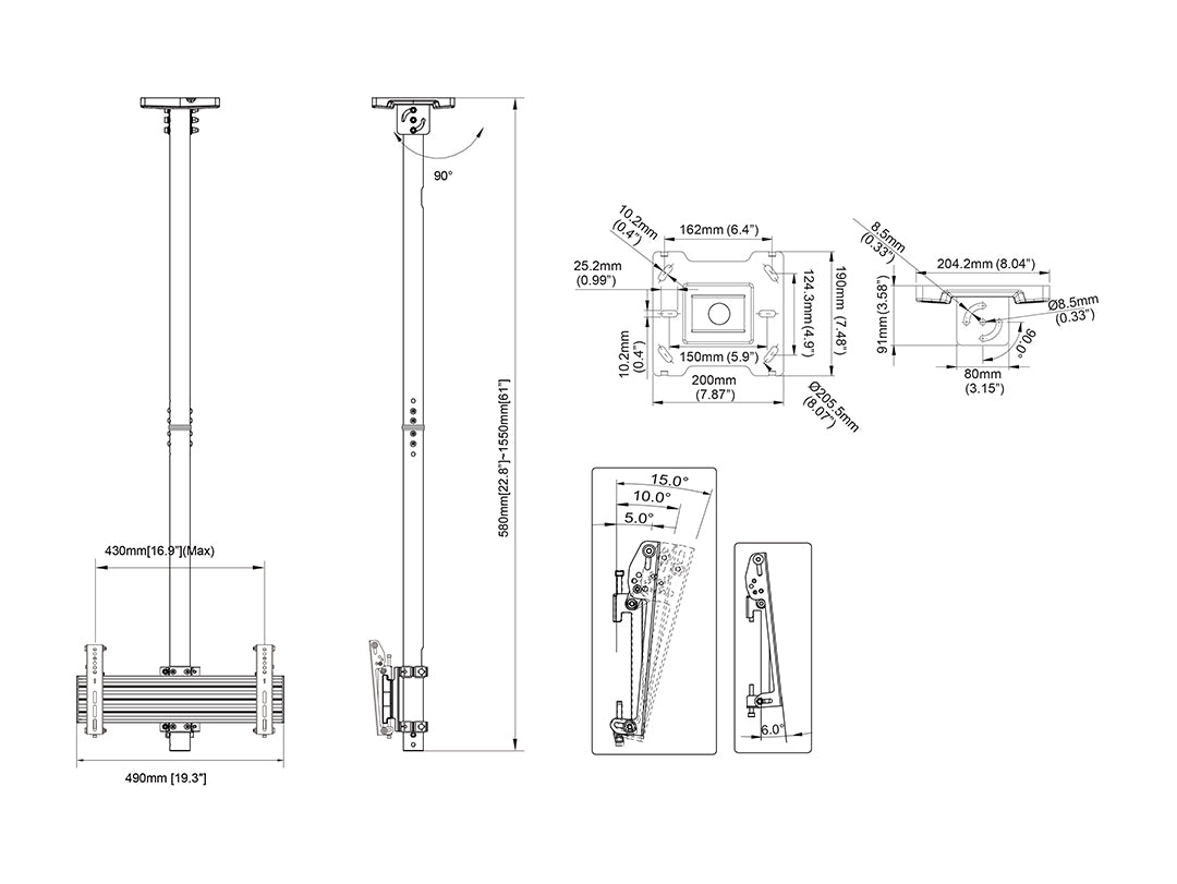 Multibrackets MBC1UT M Pro 1.5m Ceiling Mount For 24"-42" Screens | 7340234814152 Ceiling Mount Bracket Multibrackets