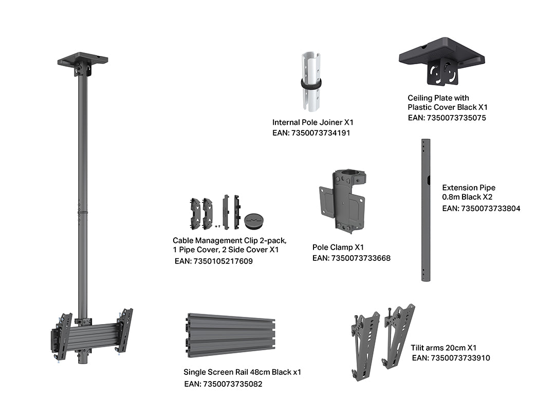 Multibrackets MBC1UT M Pro 1.5m Ceiling Mount For 24"-42" Screens | 7340234814152 Ceiling Mount Bracket Multibrackets