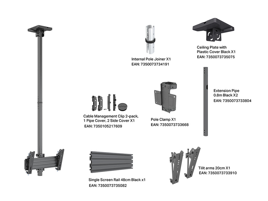 Multibrackets MBC1UT M Pro 1.5m Ceiling Mount For 24"-42" Screens | 7340234814152 Ceiling Mount Bracket Multibrackets