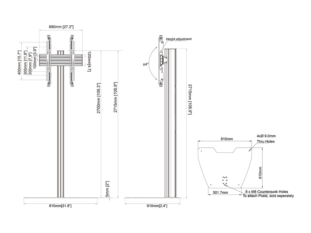 Multibrackets M Column Pro 270 Digital Signage Floor Stand - VESA 600x400 | 7340234816774 Floor Stand Multibrackets