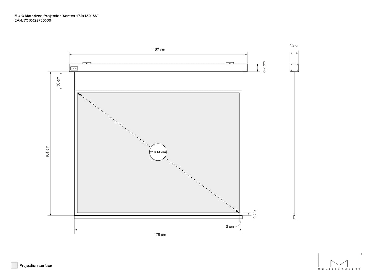 Multibrackets Motorized Projection Screen Deluxe 86" 4:3 – White | 7350022730366 Projector Accessories Multibrackets