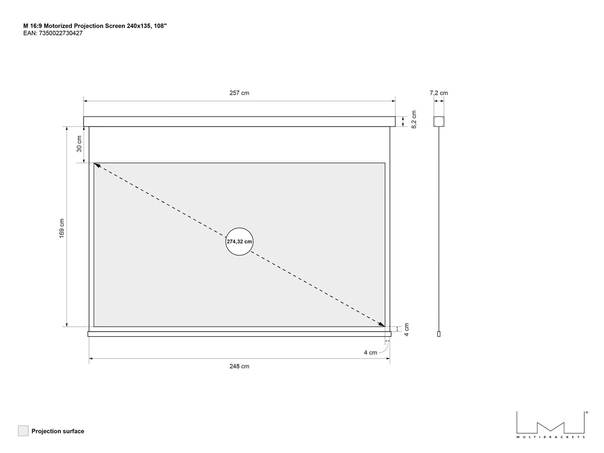 Multibrackets Motorized Projection Screen Deluxe 108" 16:9 – White | 7350022730427 Projector Accessories Multibrackets