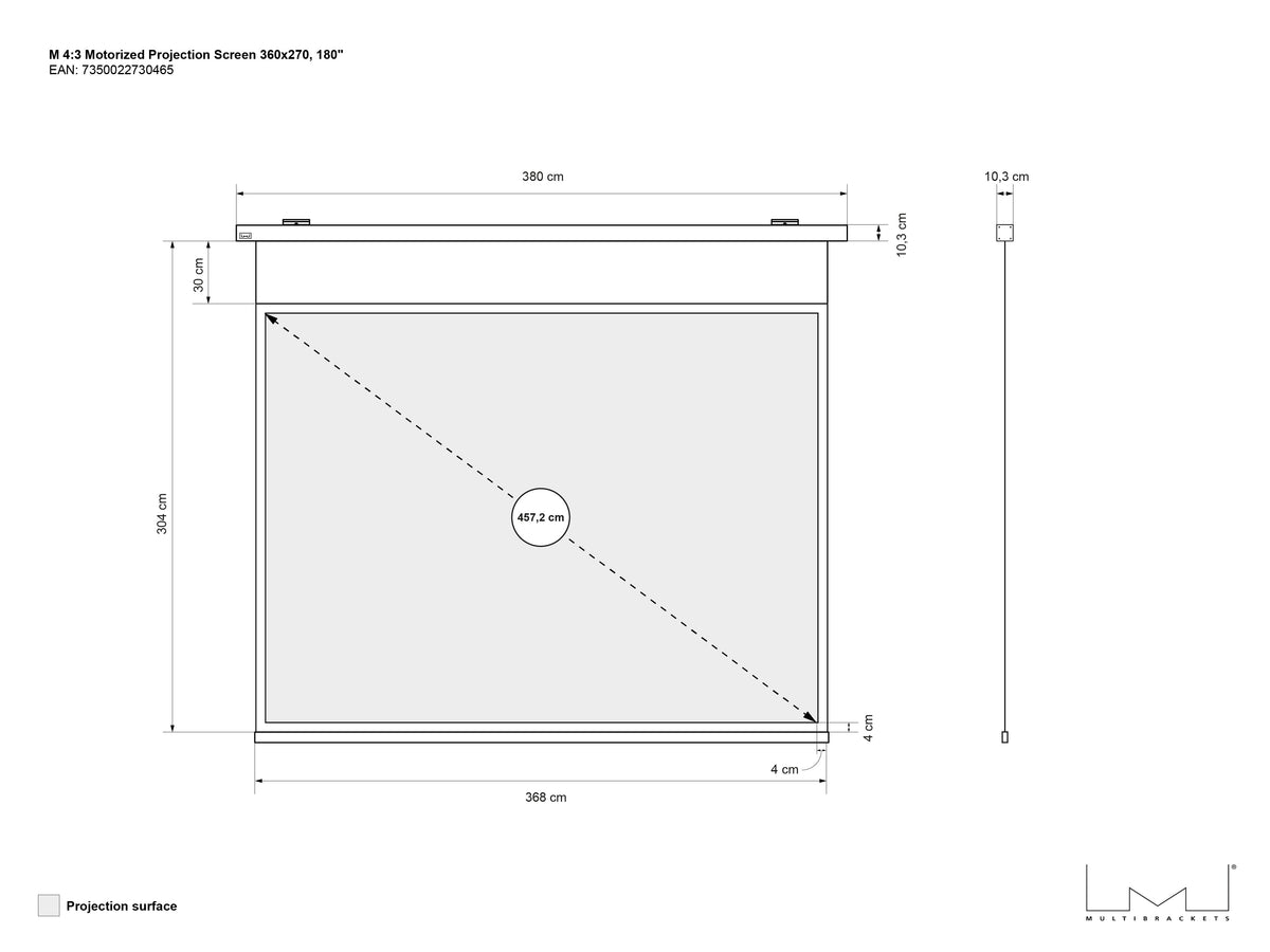 Multibrackets Motorized Projection Screen Deluxe 180" 4:3 – White | 7350022730465 Projector Accessories Multibrackets