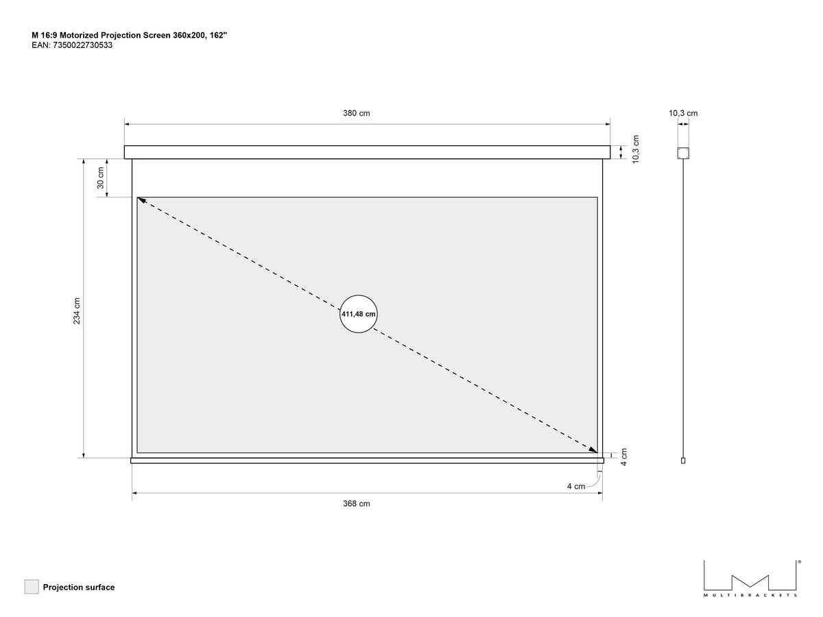 Multibrackets Motorized Projection Screen Deluxe 162" 16:9 – White | 7350022730533 Projector Accessories Multibrackets