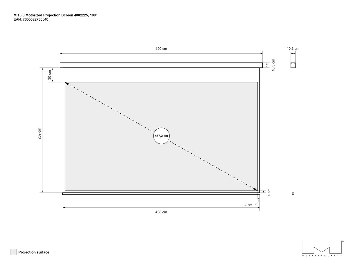 Multibrackets Motorized Projection Screen Deluxe 180" 16:9 – White | 7350022730540 Projector Accessories Multibrackets