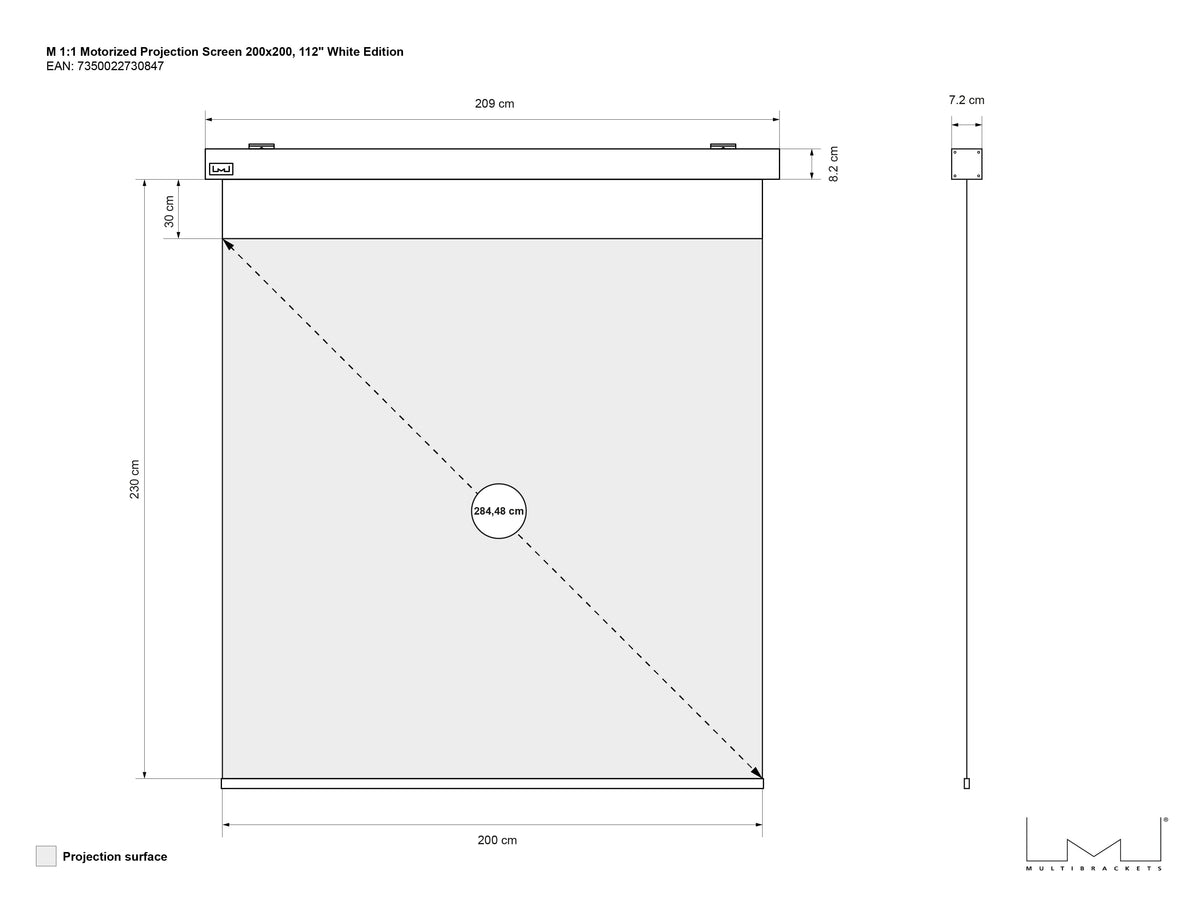 Multibrackets Motorized Projection Screen Deluxe 112" 1:1 – White | 7350022730847 Projector Accessories Multibrackets