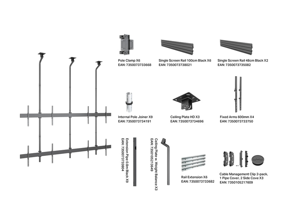 Multibrackets MBC2X2UGC M Pro 3m 4-Screen Ceiling Mount For 75"-100" Screens | 7350022733930