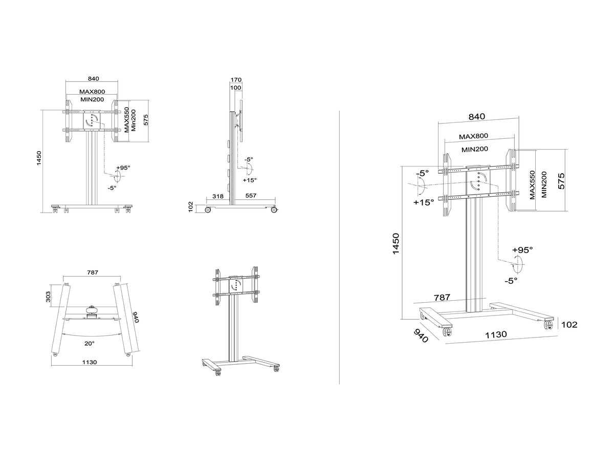 Multibrackets M 145 HD Single Silver Mobile Floor Stand for 40"-63" Screens | 7350022735385 Floor Stand Multibrackets