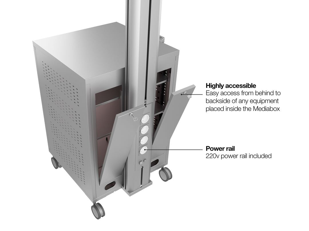 Multibrackets M 180 Single MediaBox4 Silver Mobile Floor Stand for 40"-75" Screens | 7350022737754 Floor Stand Multibrackets