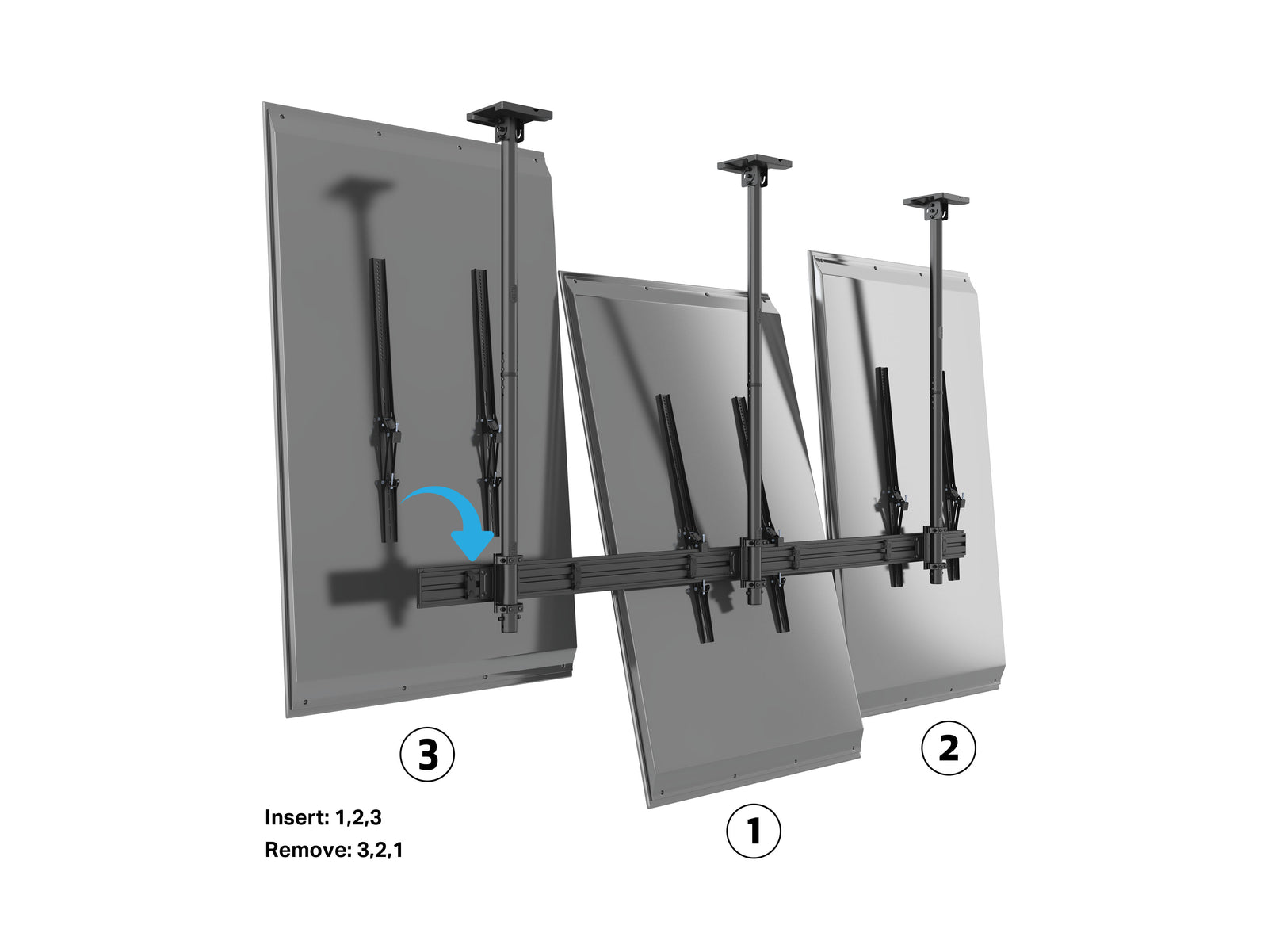 Multibrackets MBC3UPSD M Pro 3m 3-Screen Ceiling Mount For 65"-75" Screens | 7350022738911 Ceiling Mount Bracket Multibrackets
