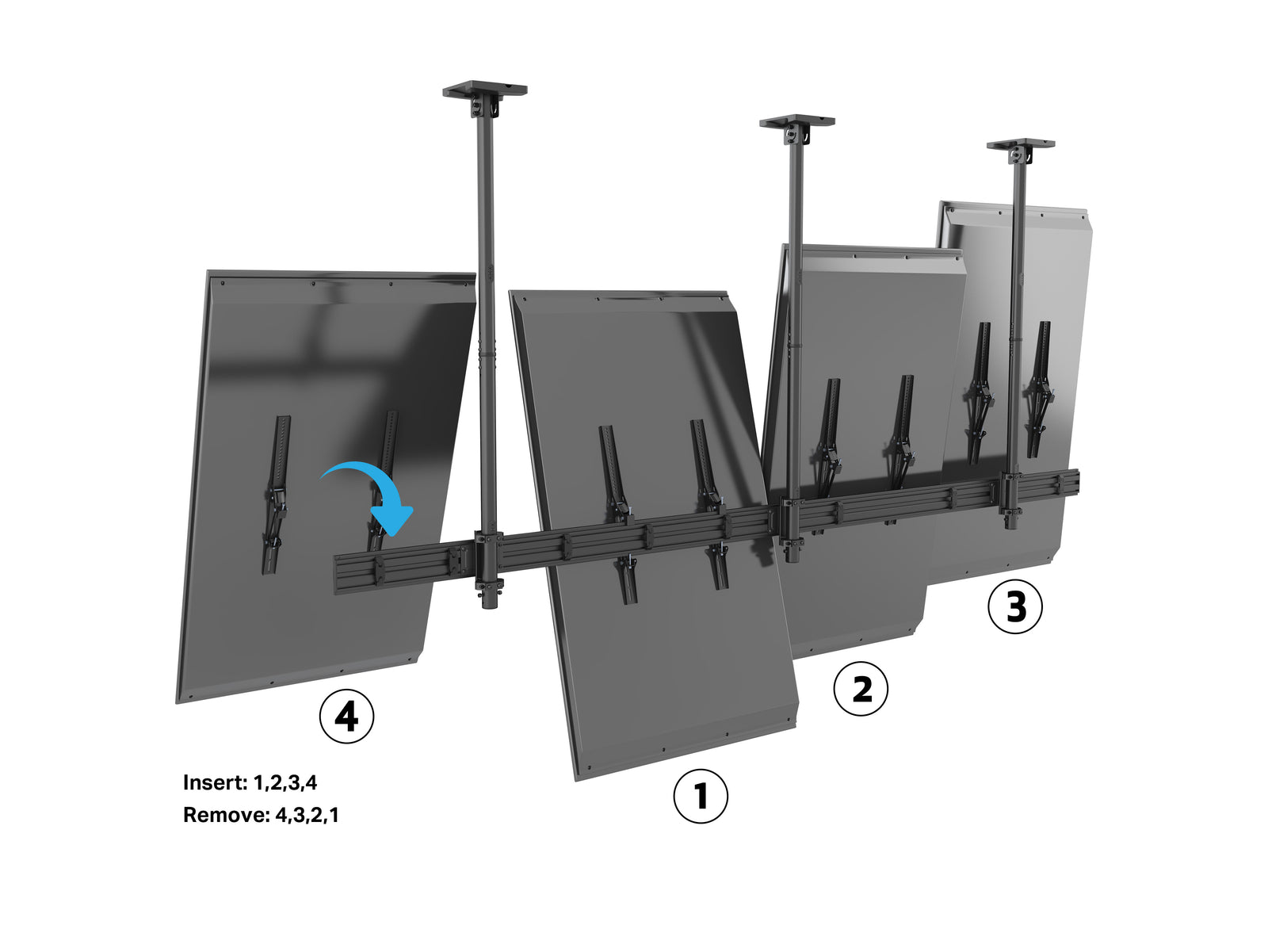Multibrackets MBC4UPHD M Pro 1.5m 4-Screen Ceiling Mount For 50"-75" Screens | 7350022738928 Ceiling Mount Bracket Multibrackets