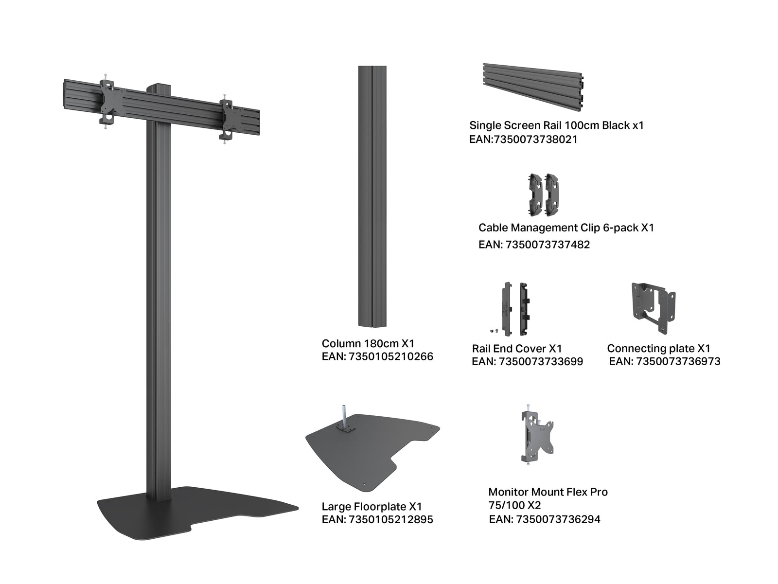 Multibrackets MBFSC2U M Pro 1.8m 2-Screen Floor Stand For 15"-32" Screens | 7350022739048