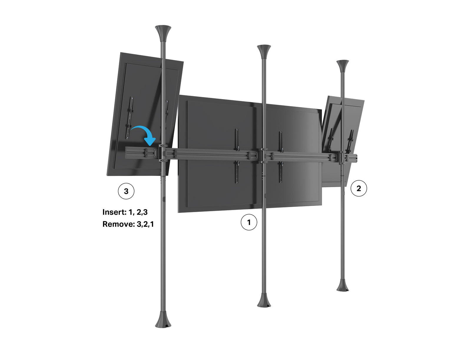 Multibrackets MBFC3UX1-L M Pro 3m 6-Screen Floor to Ceiling Mount For 55"-98" Screens | 7350073731442