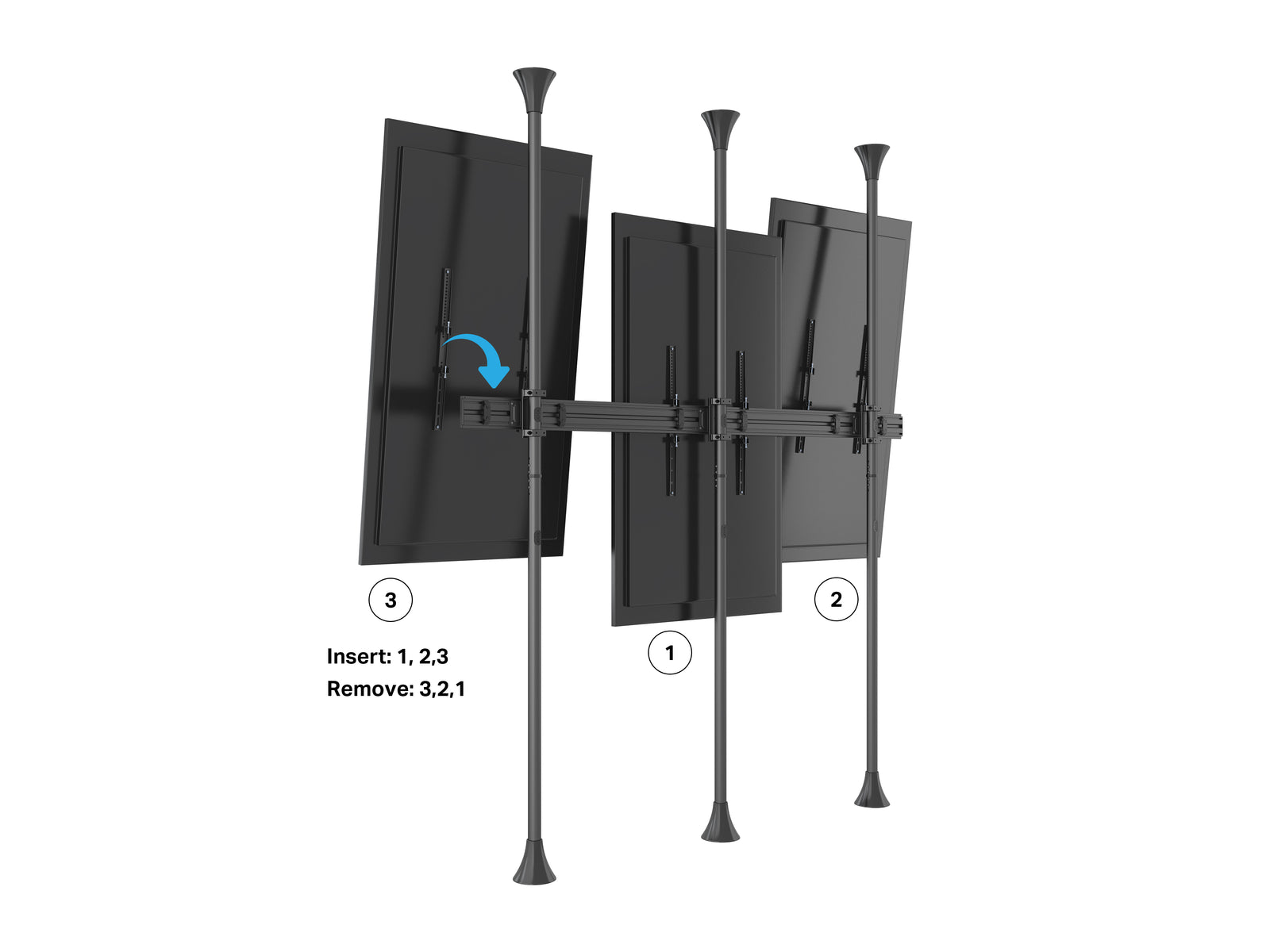 Multibrackets MBFC3UX1-XL M Pro 3m 6-Screen Floor to Ceiling Mount For 65"-75" Screens | 7350073731459
