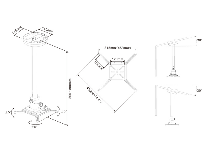 Multibrackets M Universal Projector Ceiling Mount 500-800mm with Finetune | 7350073731770 Projector Mount Multibrackets