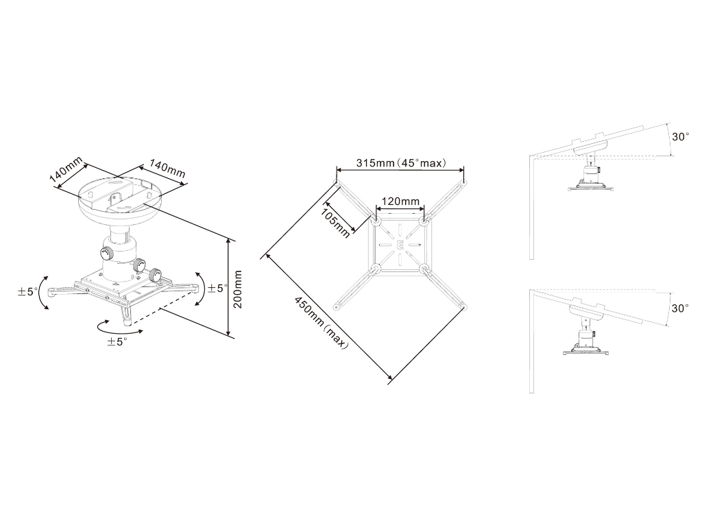 Multibrackets M Universal Projector Ceiling Mount 300-480mm with Finetune | 7350073733149 Projector Mount Multibrackets
